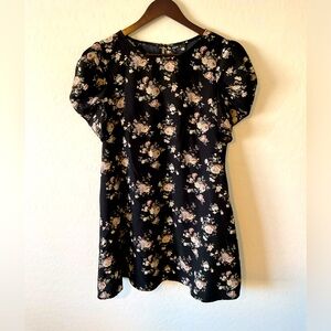 SHEIN black floral dress with puff short sleeves
